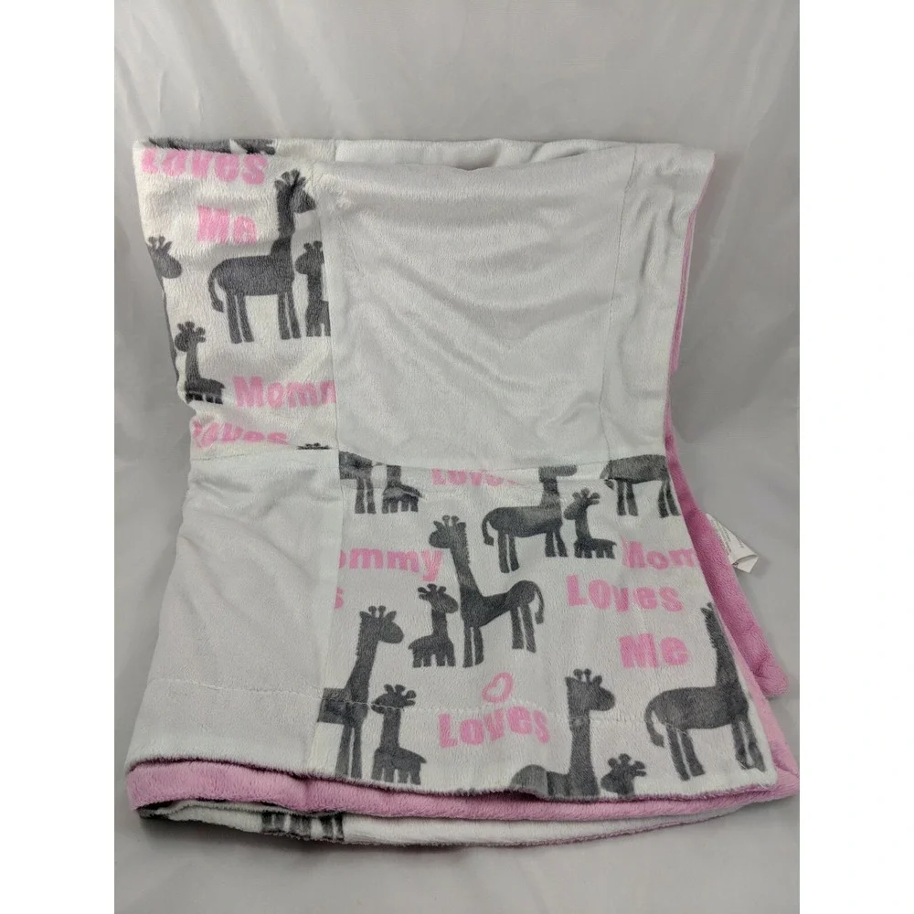 Baby Blanket Mommy Loves Me Giraffes Pink Off White SL Home Fashions Inc